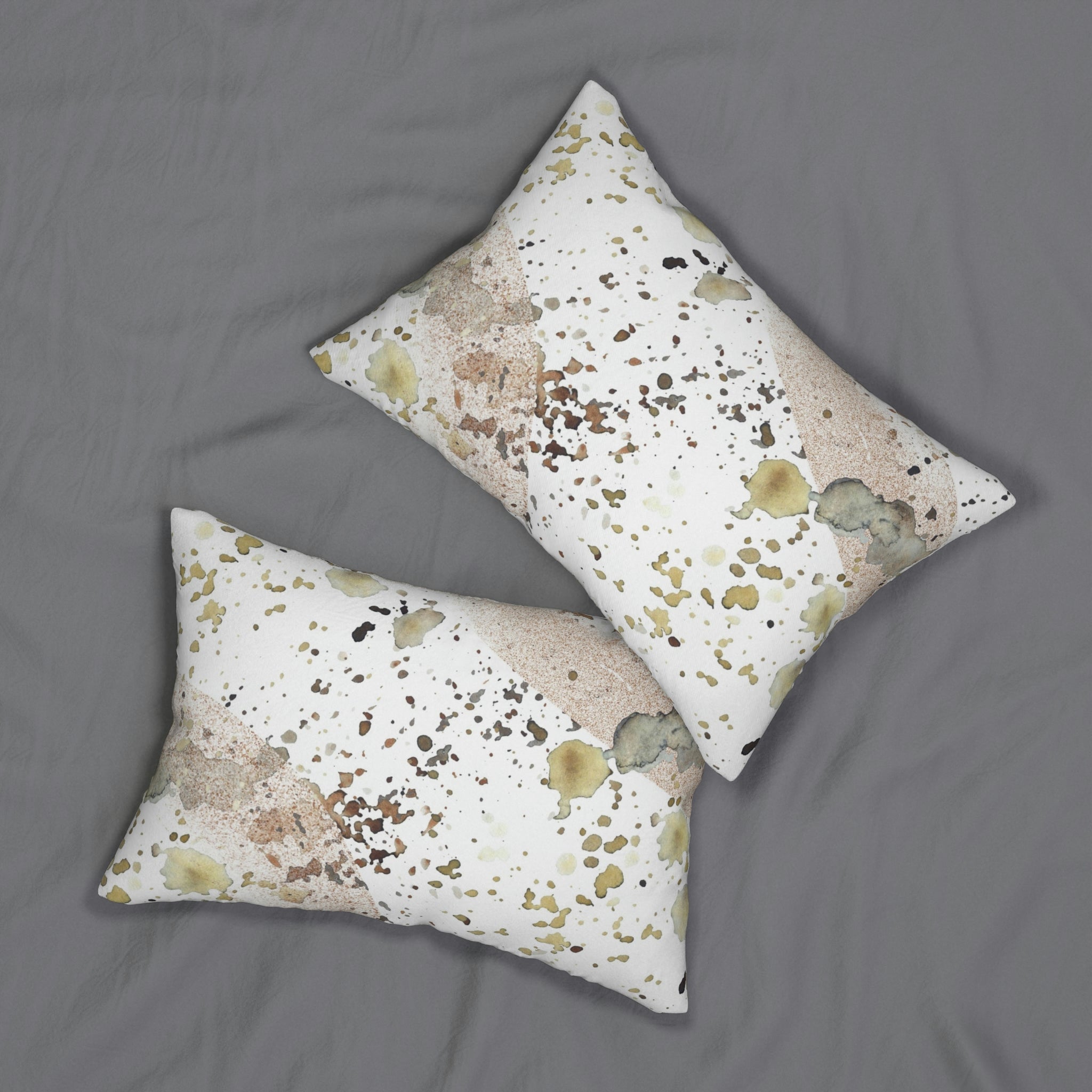 Boho Lumbar Pillow | White Beige Splashes