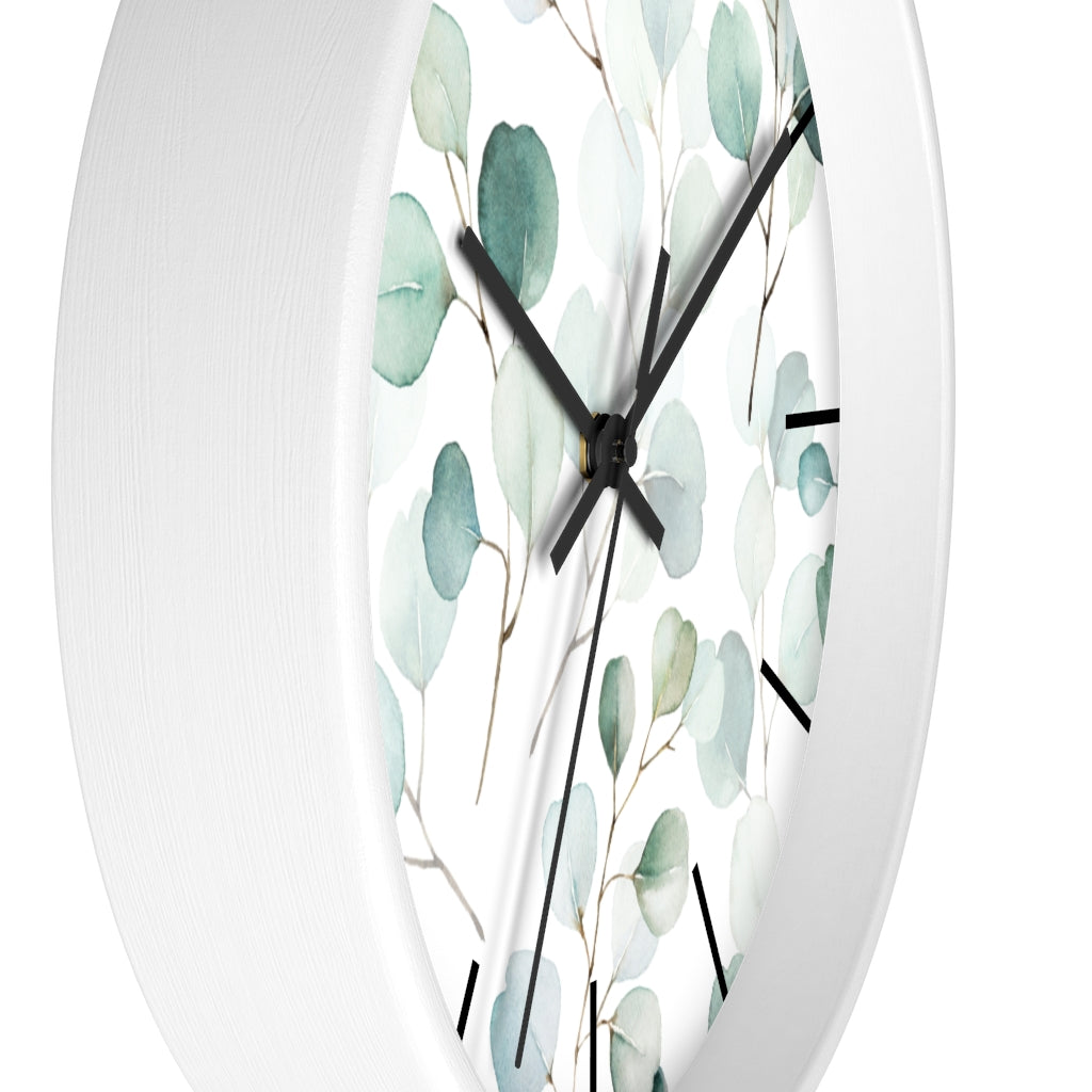 Wood, Floral Wall Clock, Eucalyptus 10"
