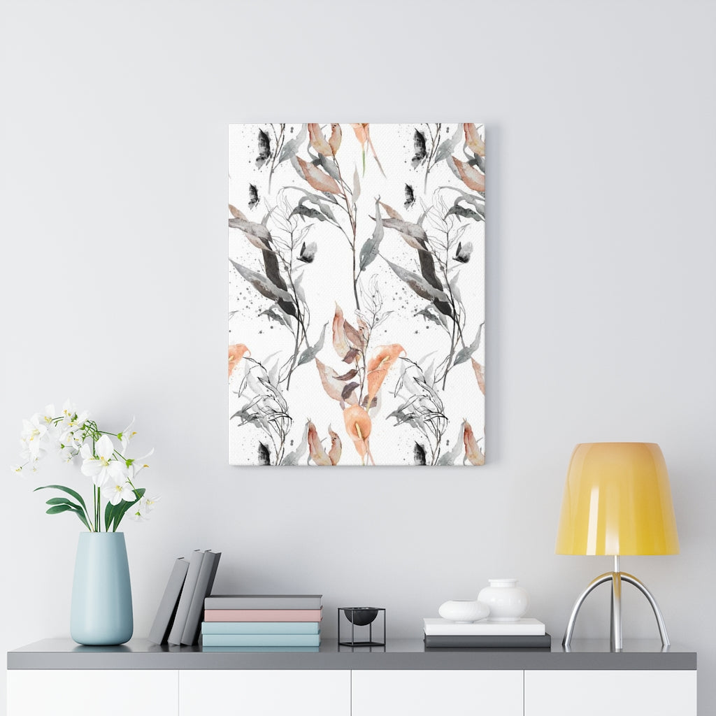 FLORAL WALL CANVAS ART | White Peach Grey