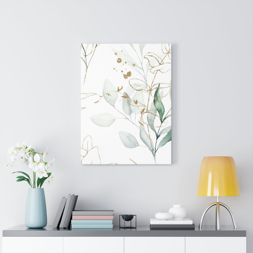 FLORAL WALL CANVAS ART | White Green Gold