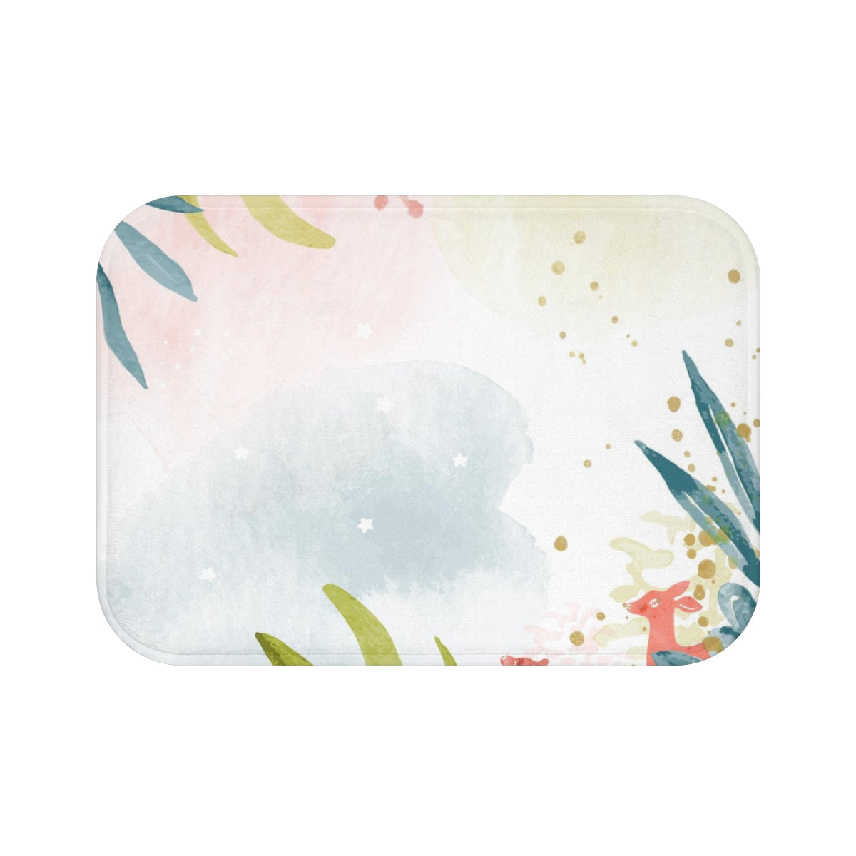 Christmas Bath Mat | Beige Green Red Foxes and Leaves