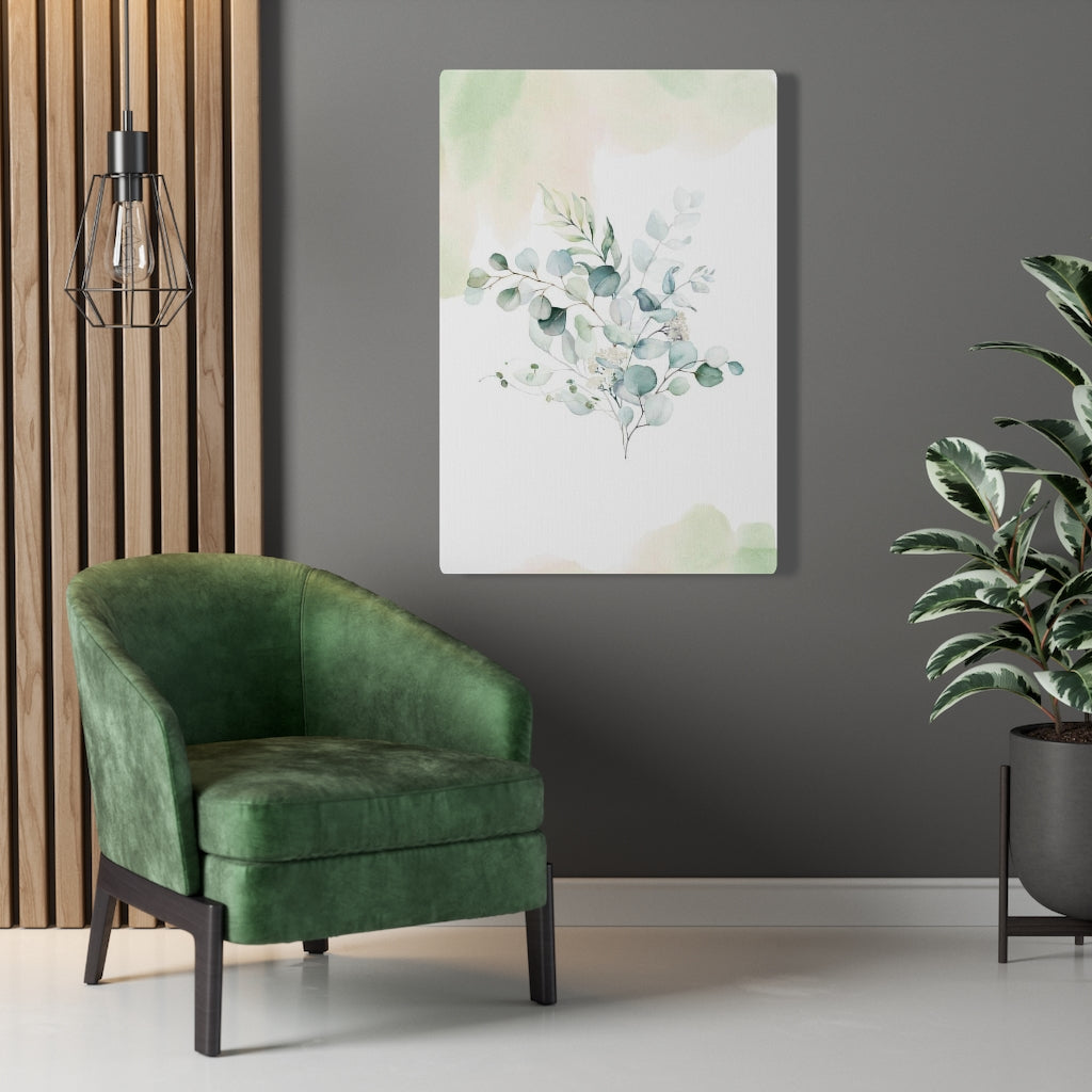 FLORAL WALL CANVAS ART | White Green Eucalyptus Leaves
