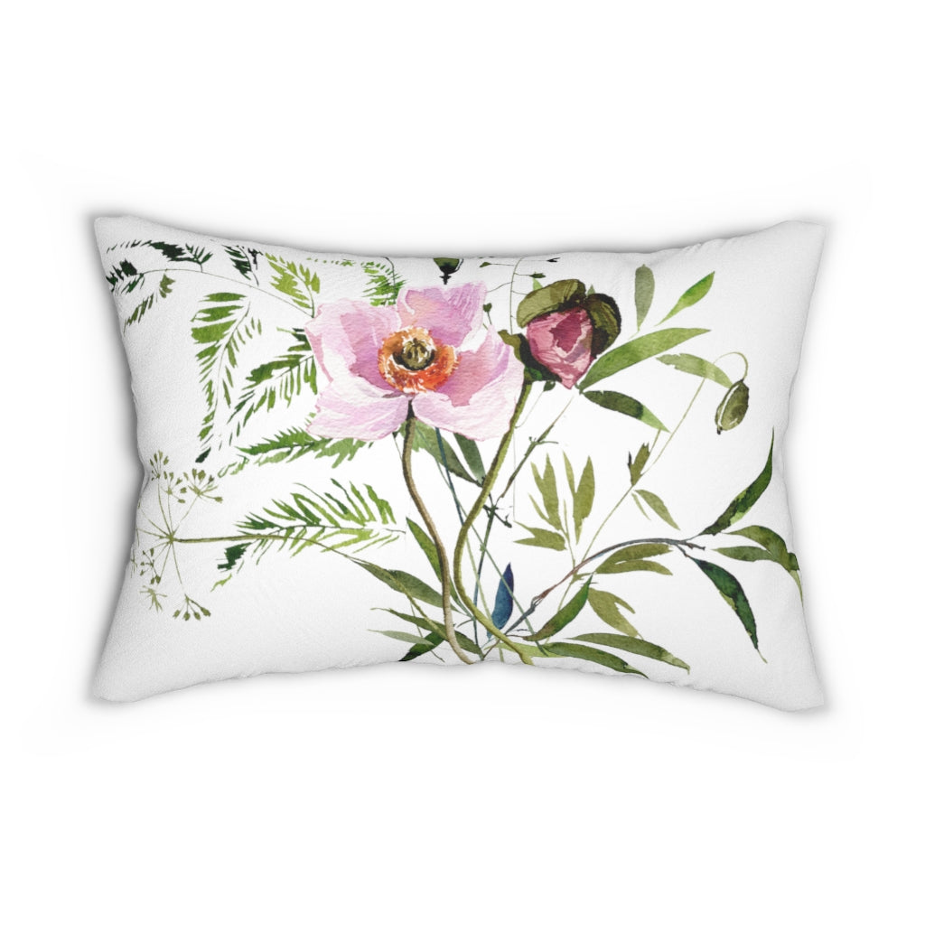 Floral Boho Lumbar Pillow | Pink Green White