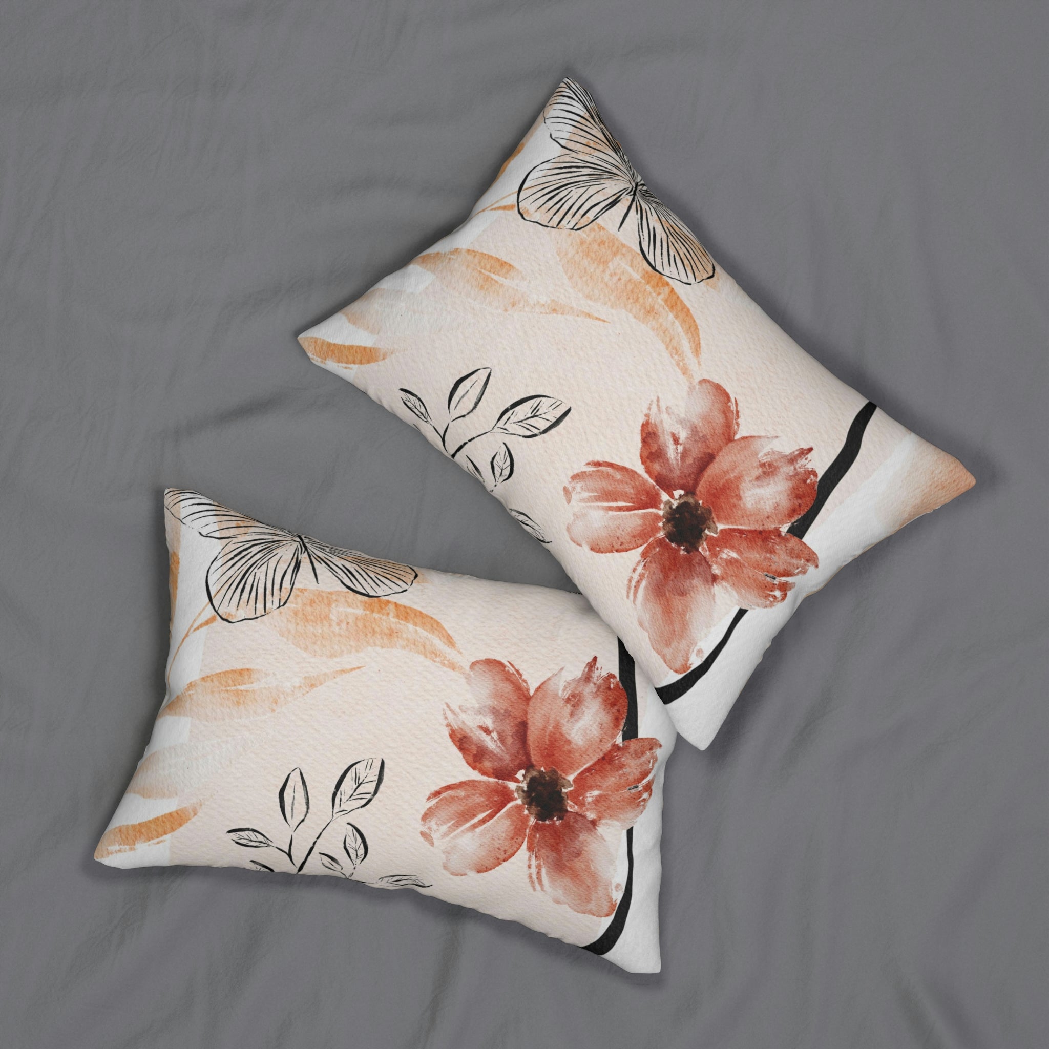 Boho Lumbar Pillow | Beige Butterfly, Floral