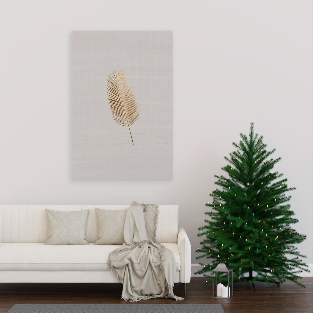 Modern Wall Canvas Art | Beige Gold Feather
