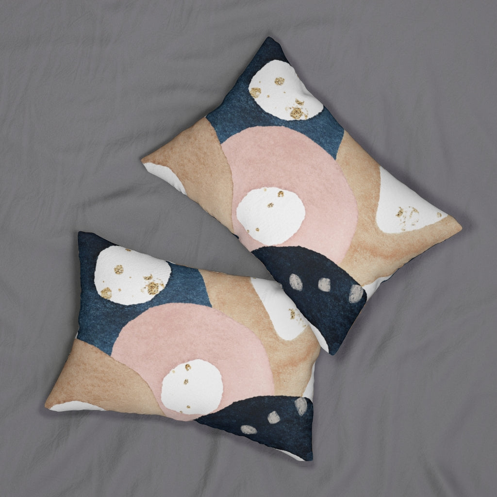 Abstract Boho Lumbar Pillow | White Blush Pink Navy