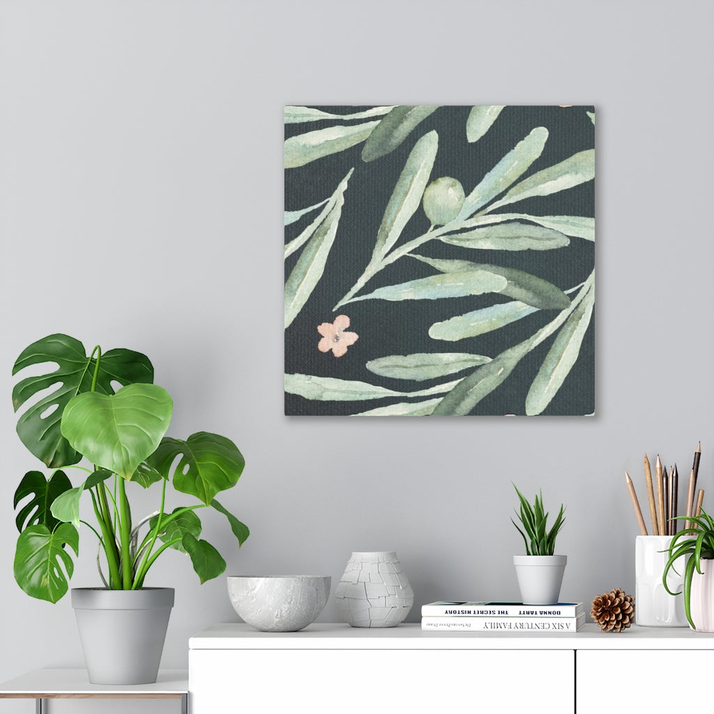 FLORAL WALL CANVAS ART | Green Navy Blue Pink