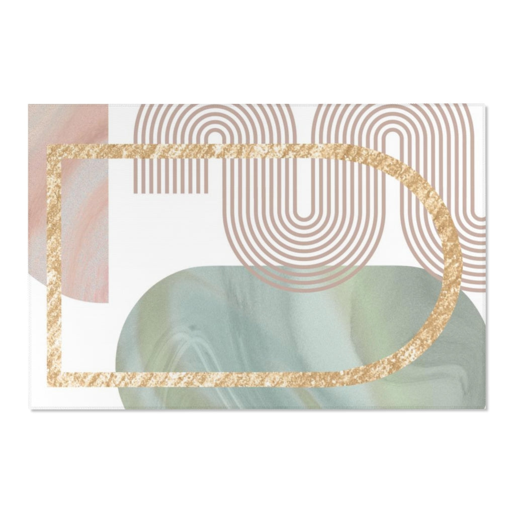 Geometric Area Rug | Green Beige Gold Shapes