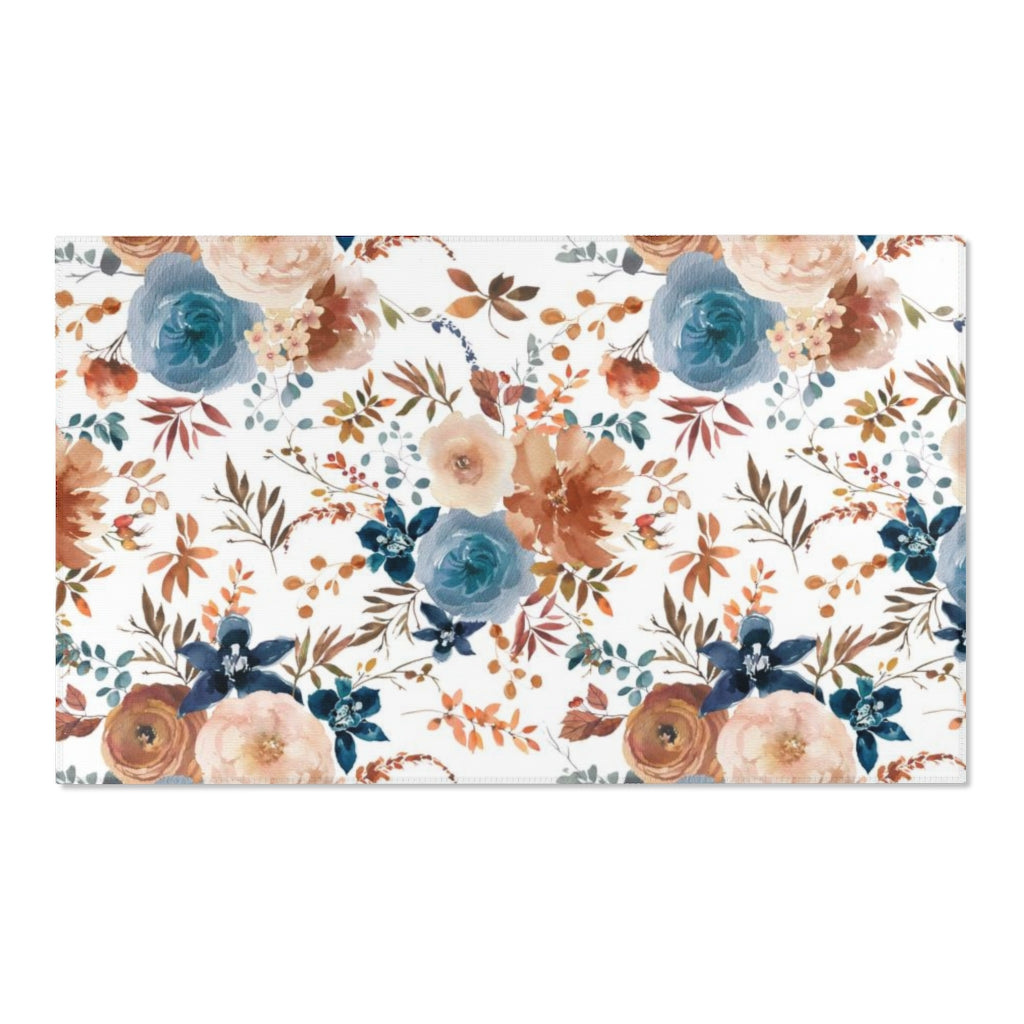 Floral Area Rug | Blue Brown Cinnamon