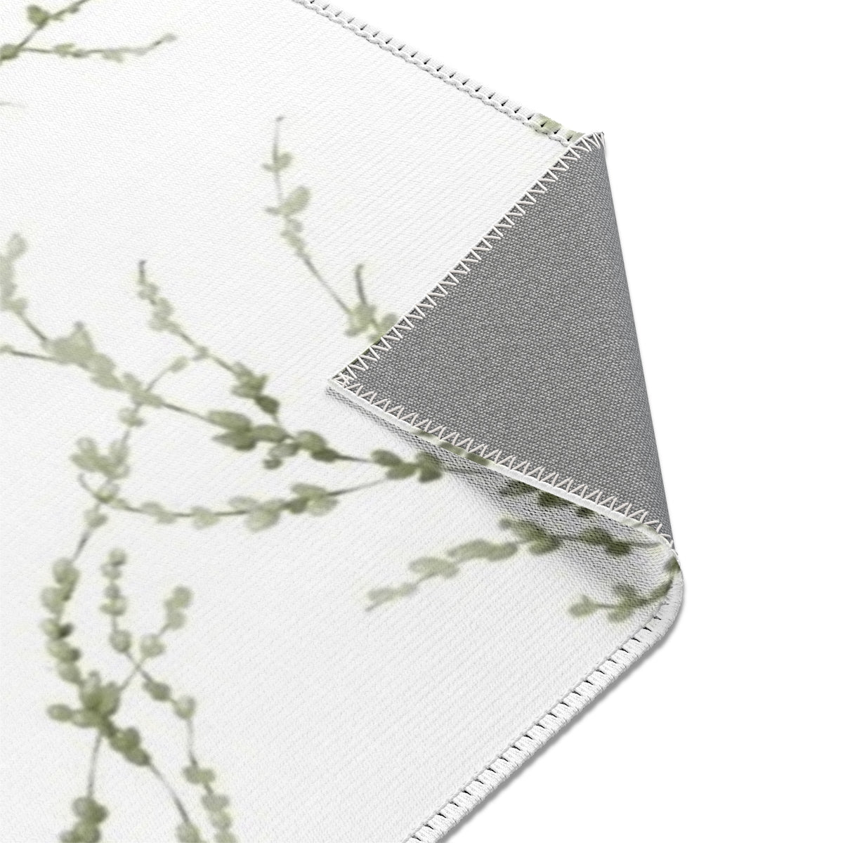 Floral Area Rug | White Delicate Green Leaves
