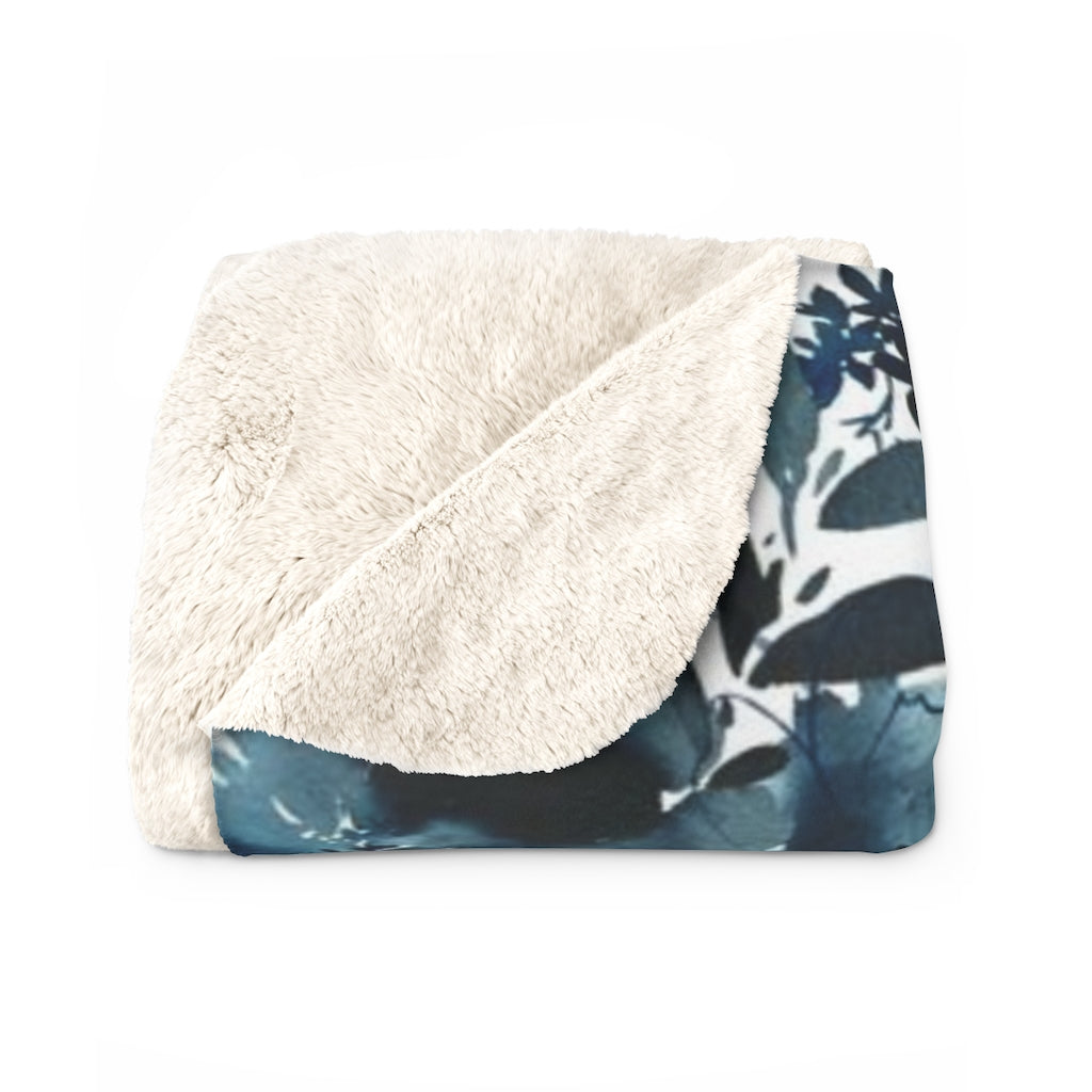 Floral Comfy Blanket | White Indigo Blue Flowers