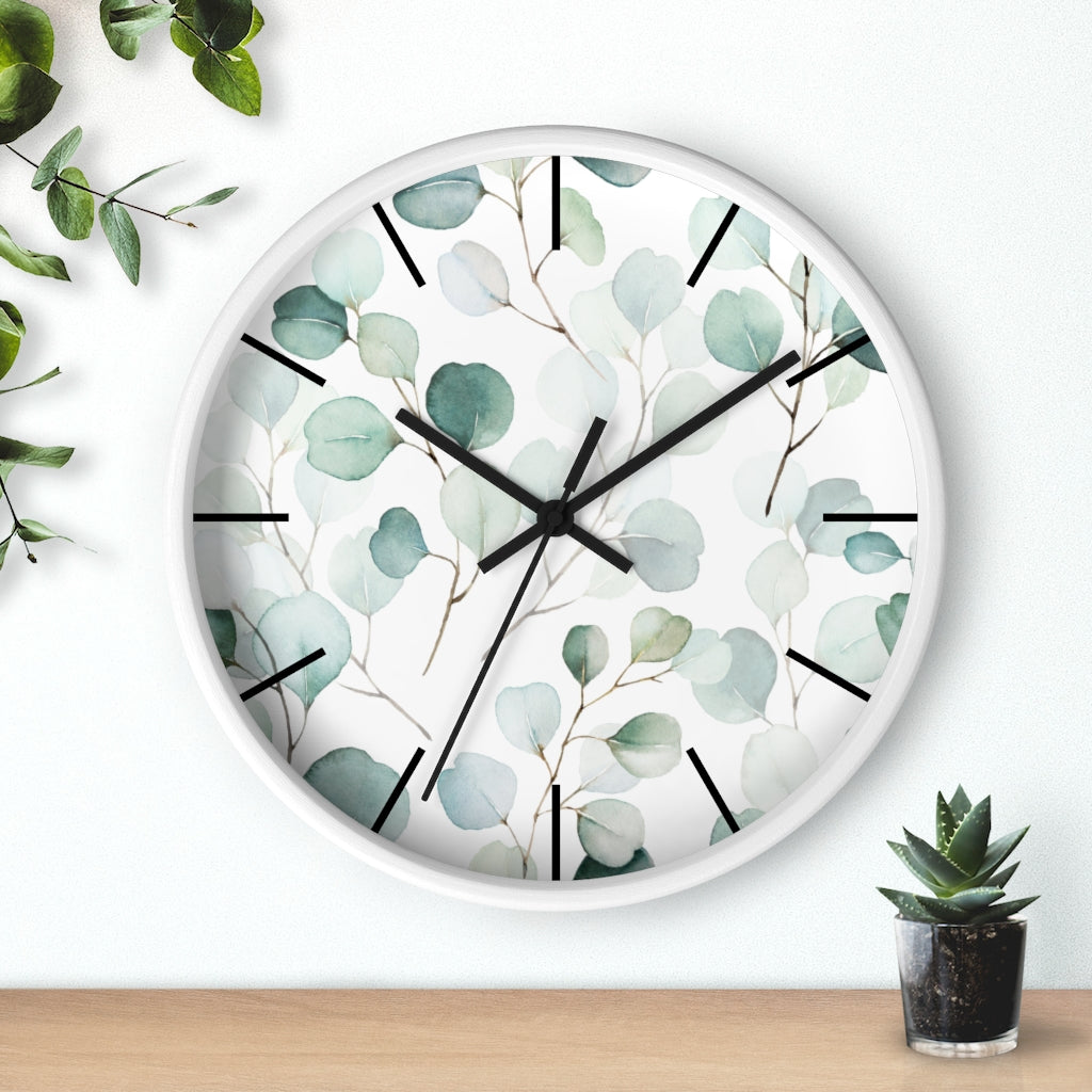 Wood, Floral Wall Clock, Eucalyptus 10"
