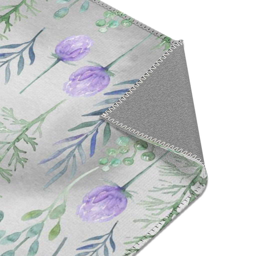Floral Boho Area Rug | Gray Lavender Green