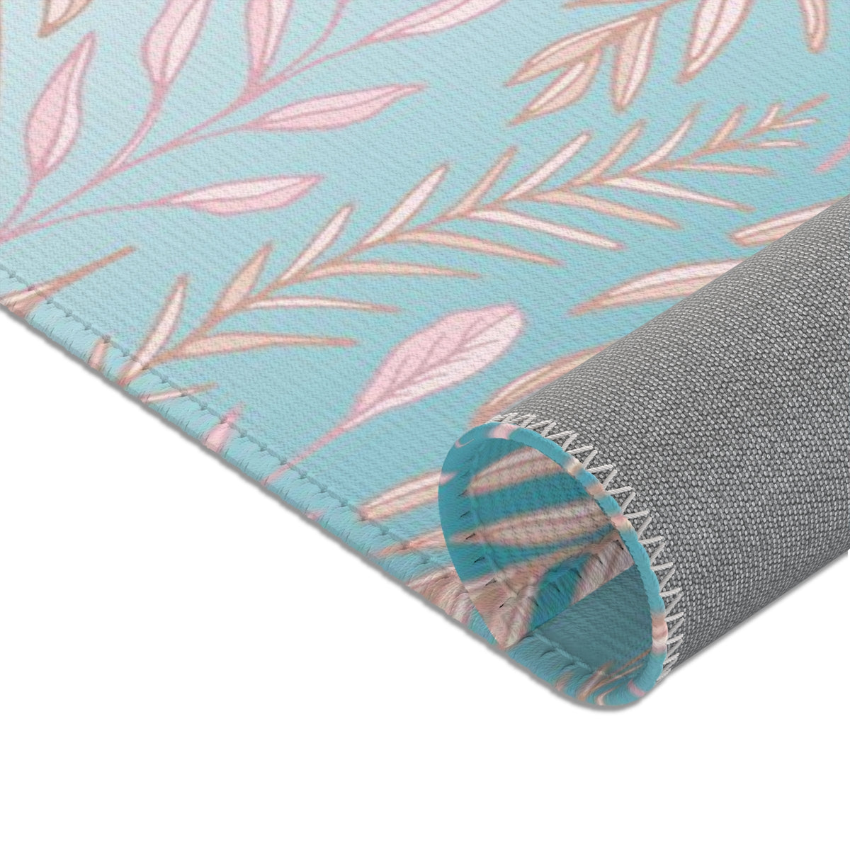 Floral Area Rug | Teal Ombre Pastel Pink Leaves