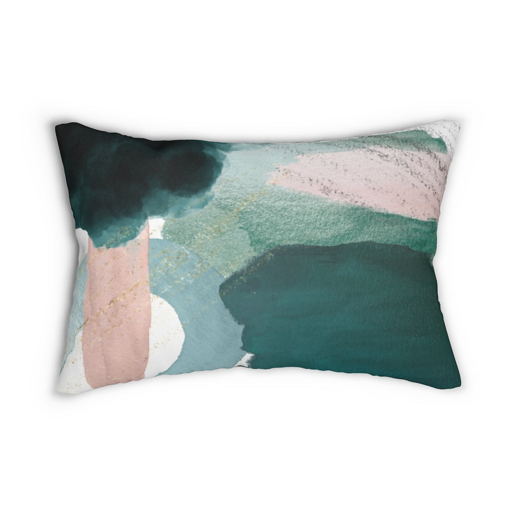 Abstract Lumbar Pillow, Green Blush Pink