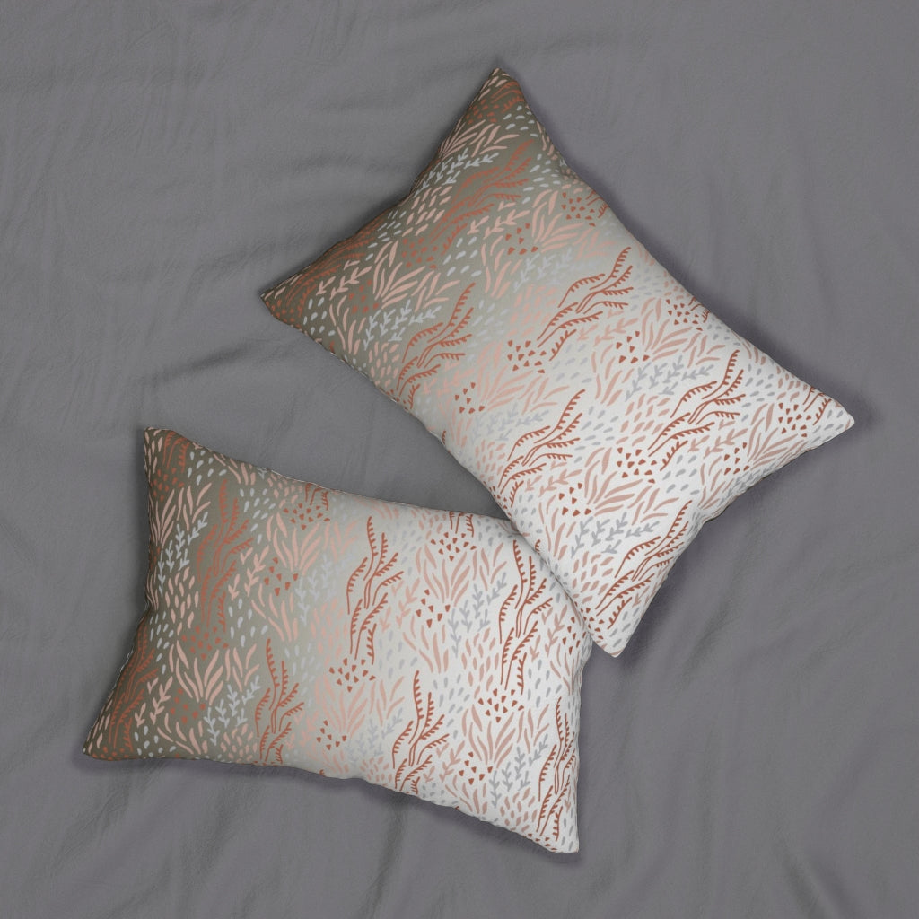 Floral Boho Lumbar Pillow | Beige Silver Brown