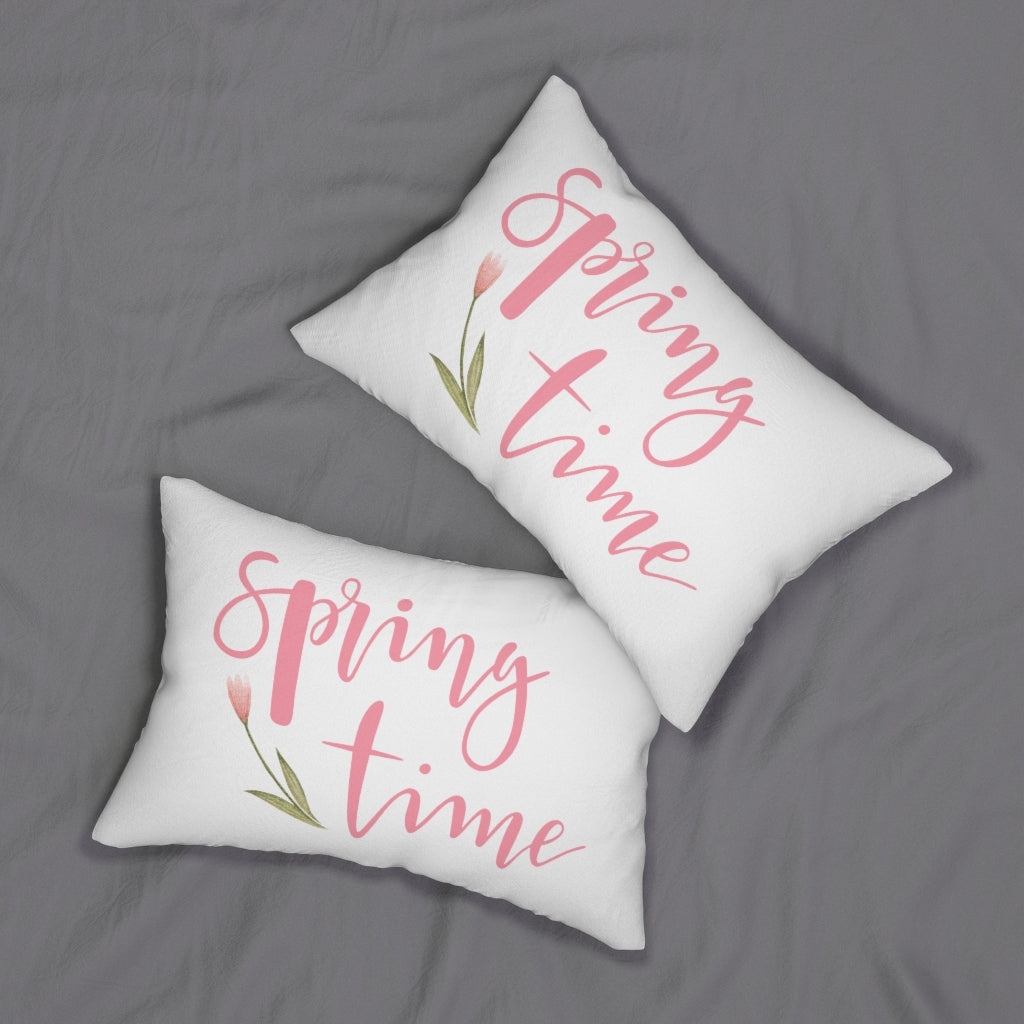 With Saying Lumbar Pillow | White | Spring Time