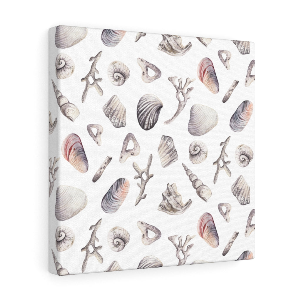 WHIMSICAL CANVAS ART | White Blue Pink Seashells