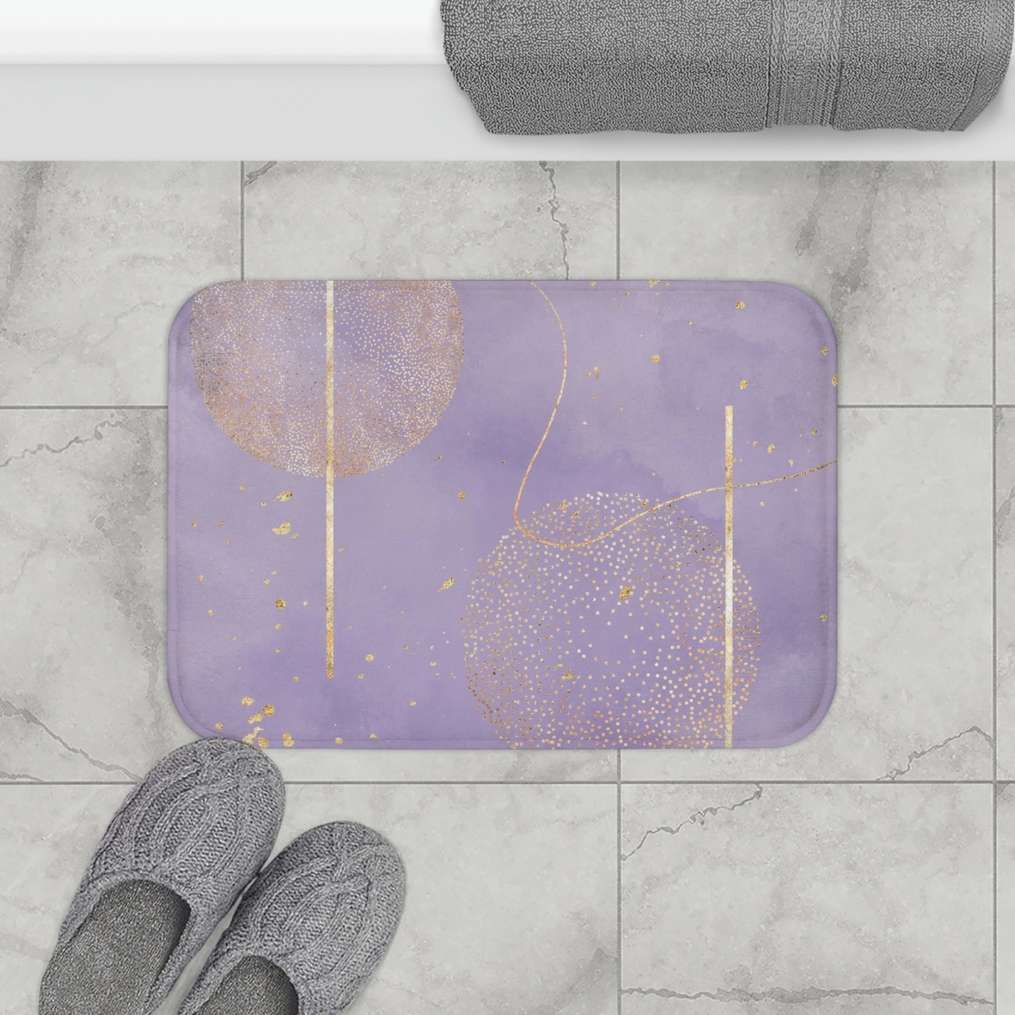 Boho Abstract Bath, Kitchen Mat | Lavender Beige