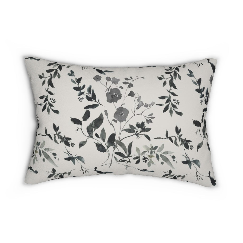 Floral Boho Lumbar Pillow | Grey Beige