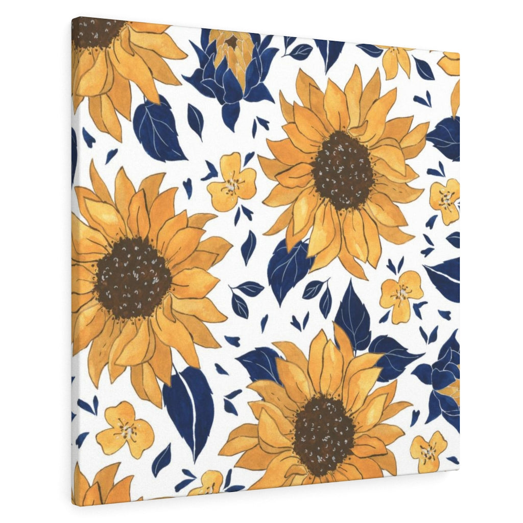 FLORAL WALL CANVAS ART | White Blue Yellow Sunflowers