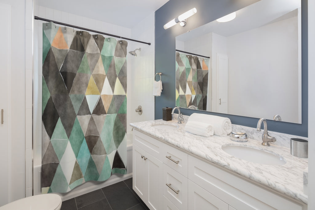 Abstract Shower Curtain | Gray Green Black | Bathroom Decor