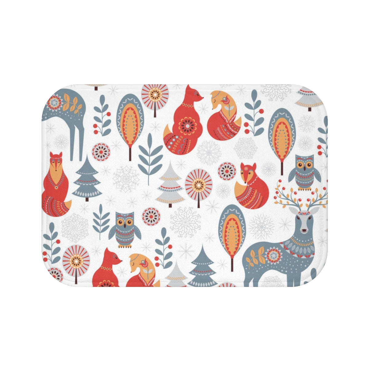 Christmas Bath Mat | Gray White Forest Animals