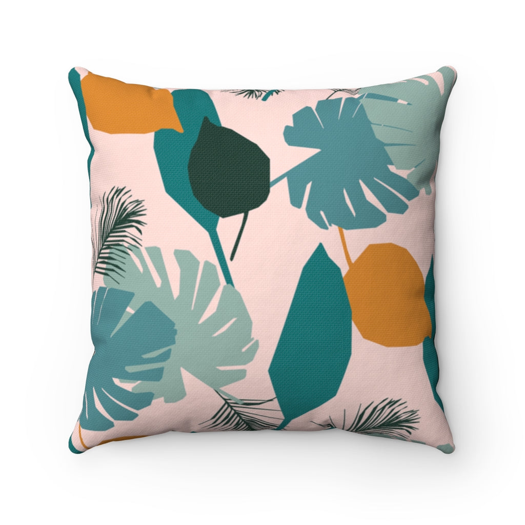 Boho Pillow Cover | Teal Green Yellow Leaves