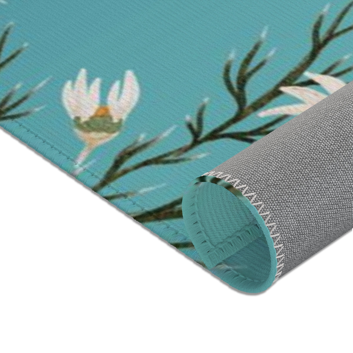 Floral Area Rug | Navy Teal Ombre Daisies