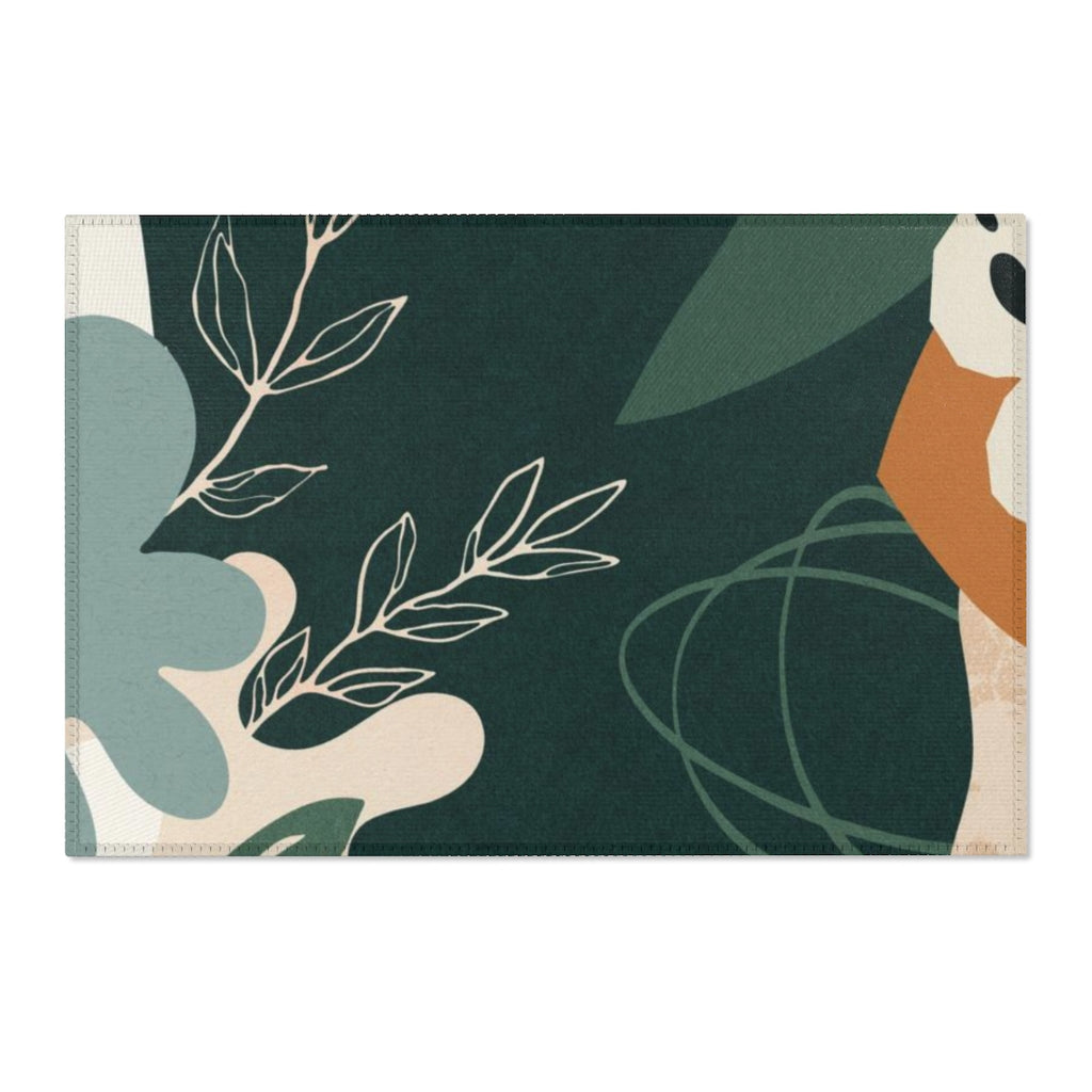 Boho Area Rug | Green Beige Brown Cream Floral