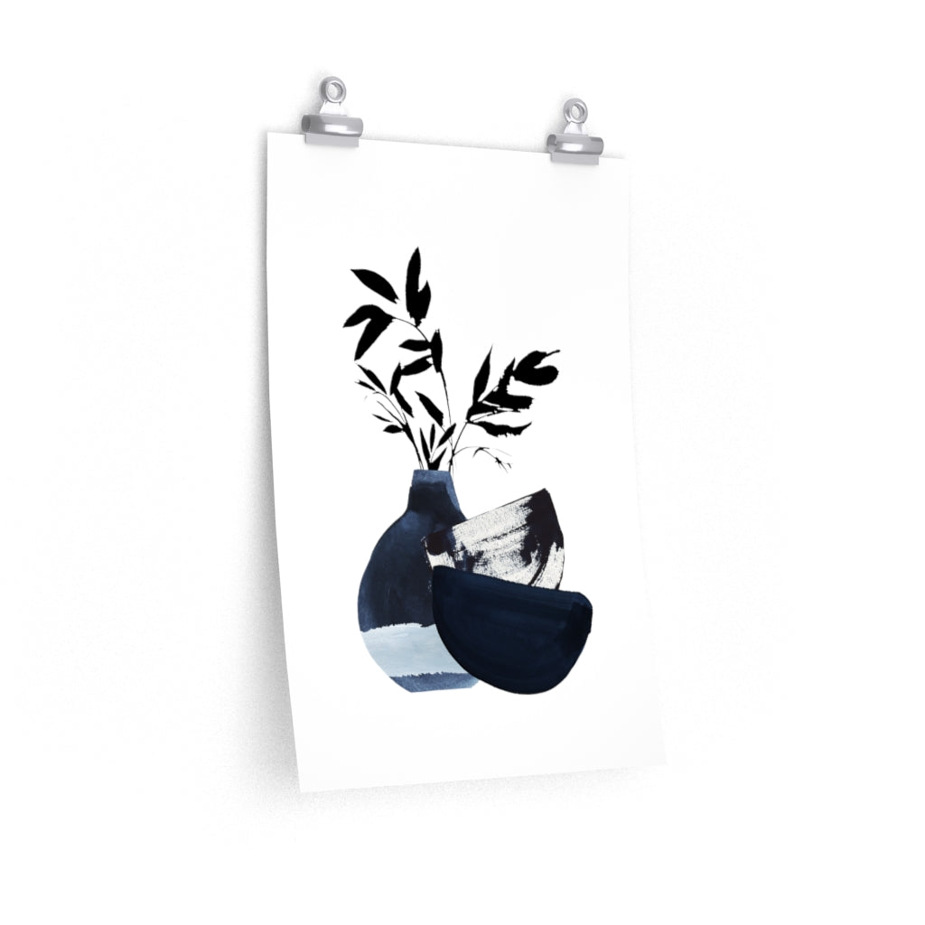 Boho Chic Floral Art Print | Navy Black