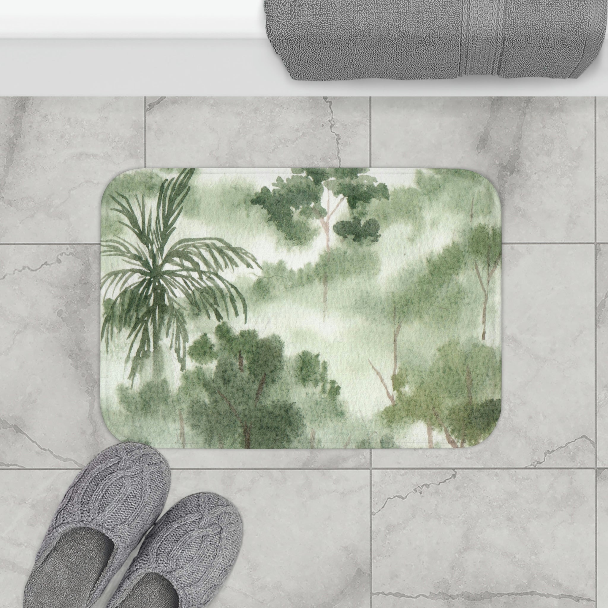 Floral Kitchen, Bath Mat | Sage Green Forest Soft