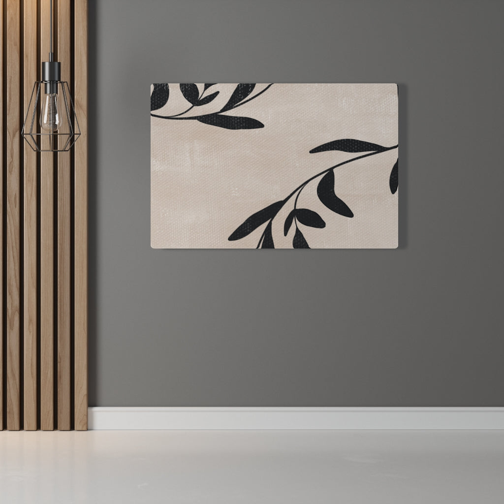 FLORAL CANVAS ART | Beige Black Leaves