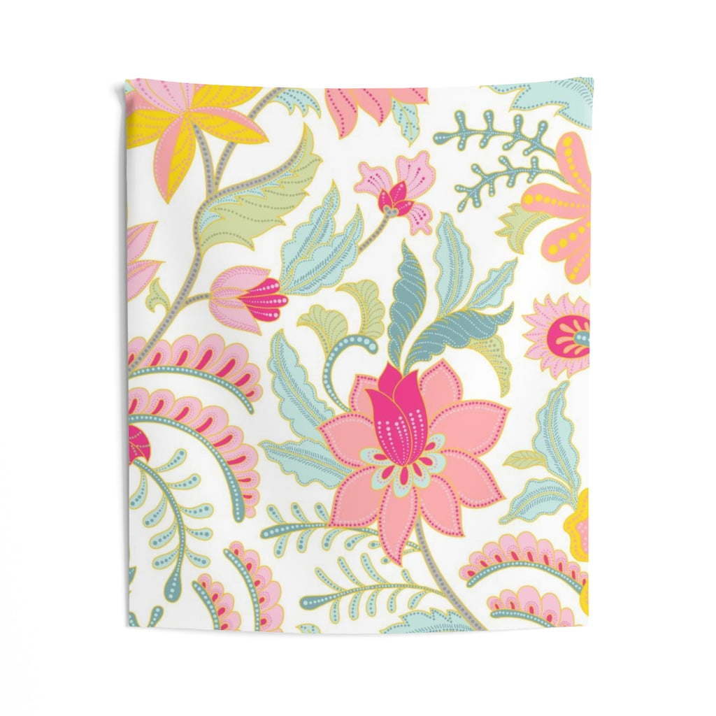 Floral Tapestry | White Pink Yellow Green