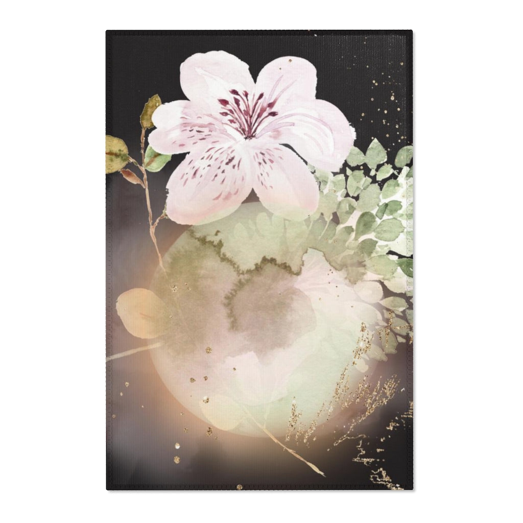 Floral Area Rug | Dark Blush Pink Green Gold