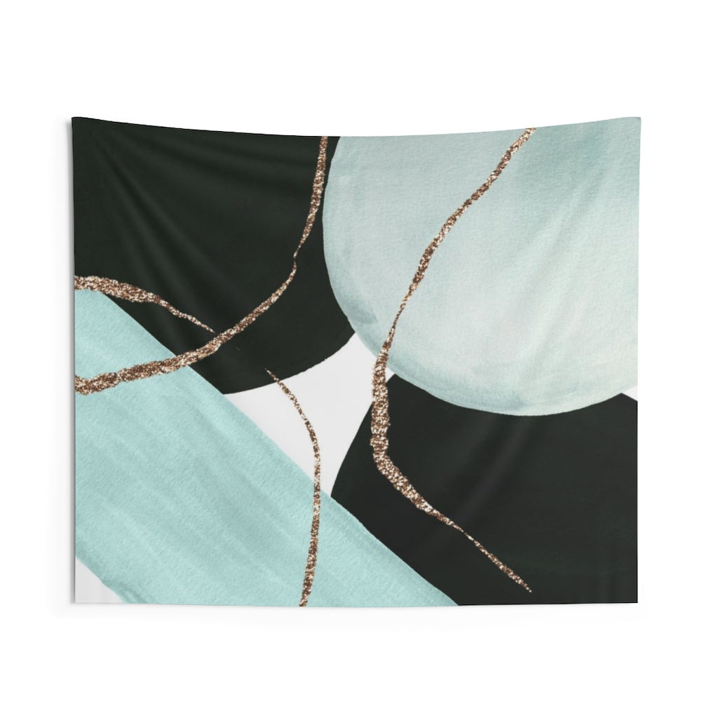 Abstract Tapestry | Black Teal Gold White