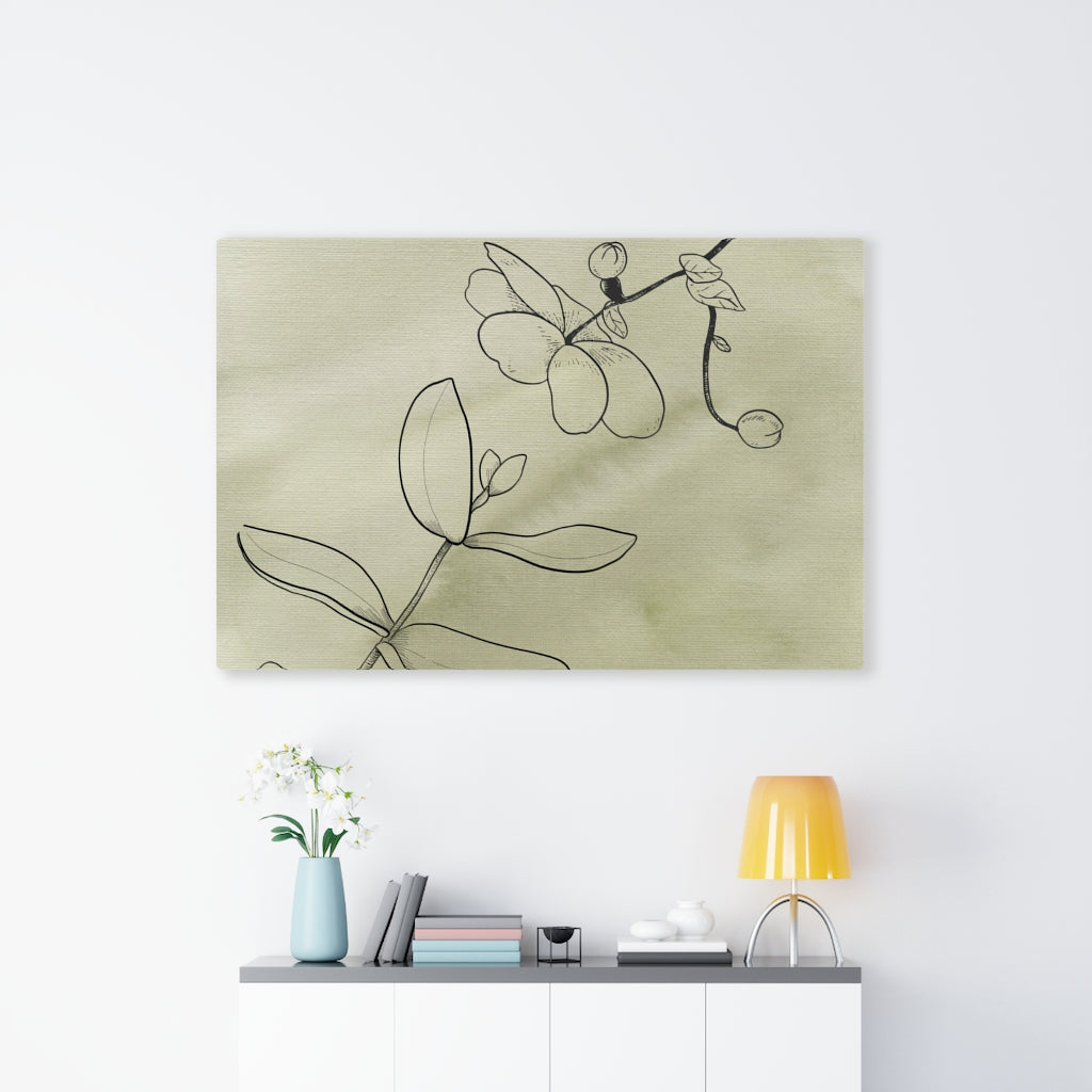 FLORAL CANVAS ART | Khaki Green Line Art Orchids