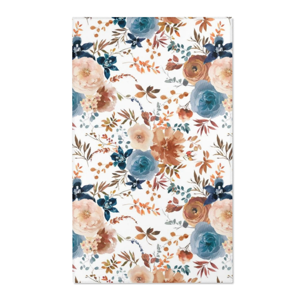 Floral Area Rug | Blue Brown Cinnamon