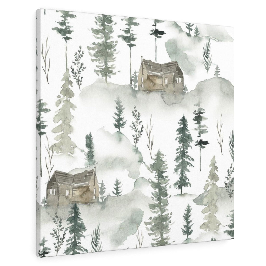 FLORAL WALL CANVAS ART | Green White Brown Forest Cabin