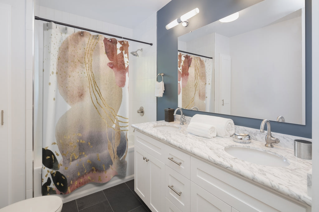 Abstract Shower Curtain | Beige Gold Black