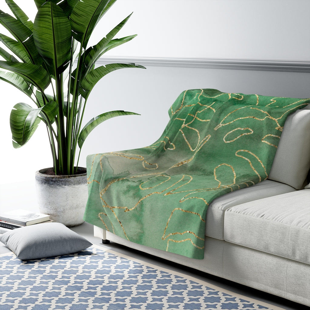 Green Gold Ombre, Floral Botanical Blanket