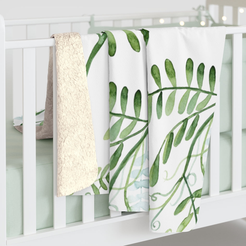 Soft Light Green Blue, Floral Blanket