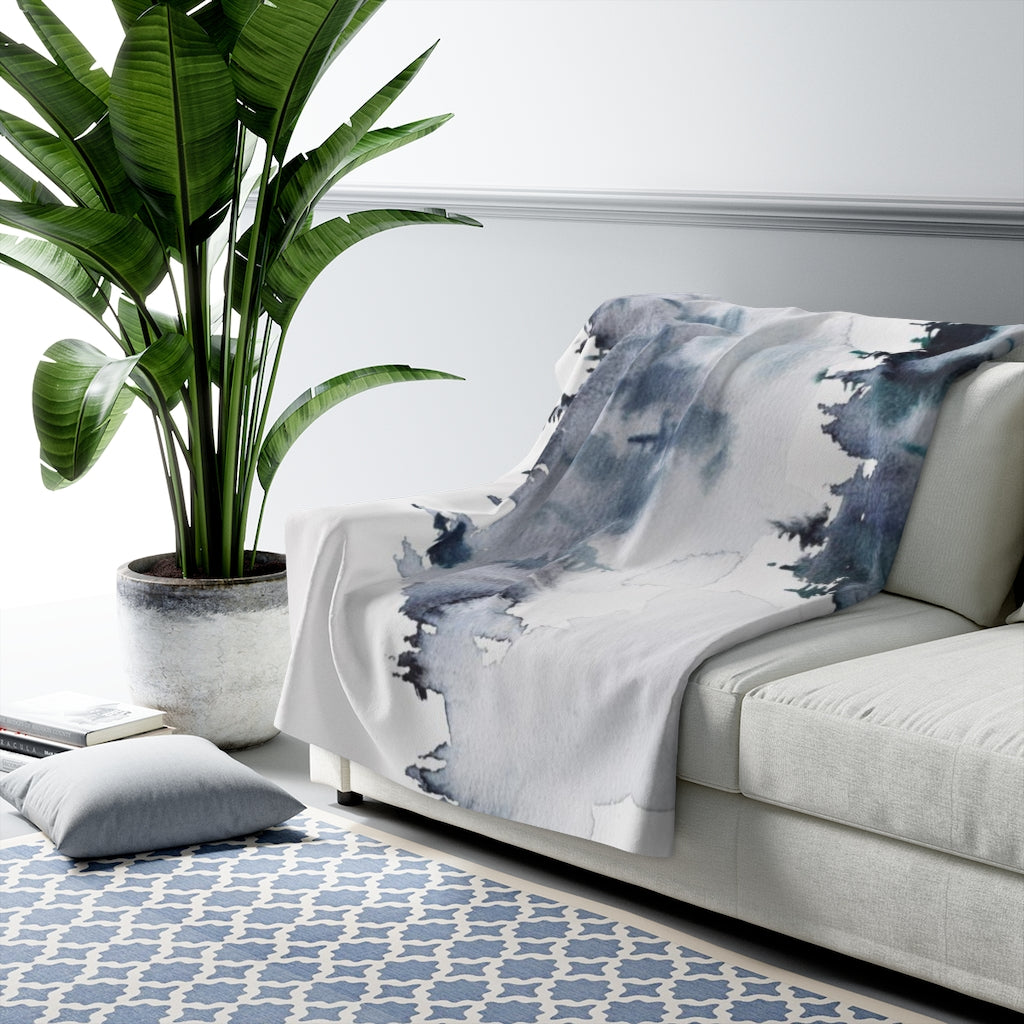 Abstract Comfy Blanket | Black Gray Woodlands