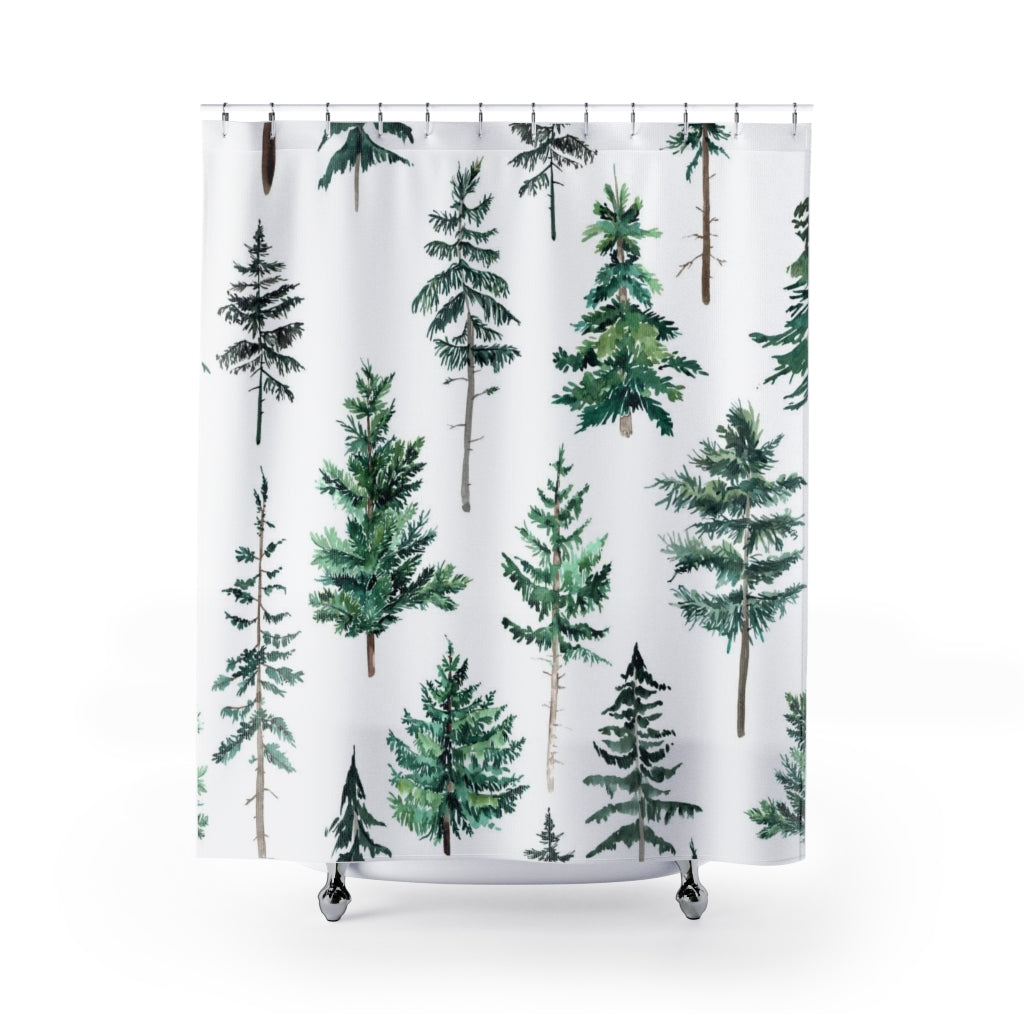 Boho Shower Curtain | White Sage Forest Green | Woodlands Nature