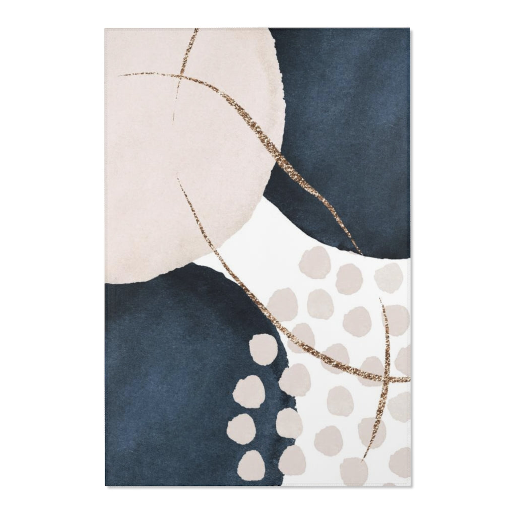 Abstract Area Rug | Navy Cream Beige Gold