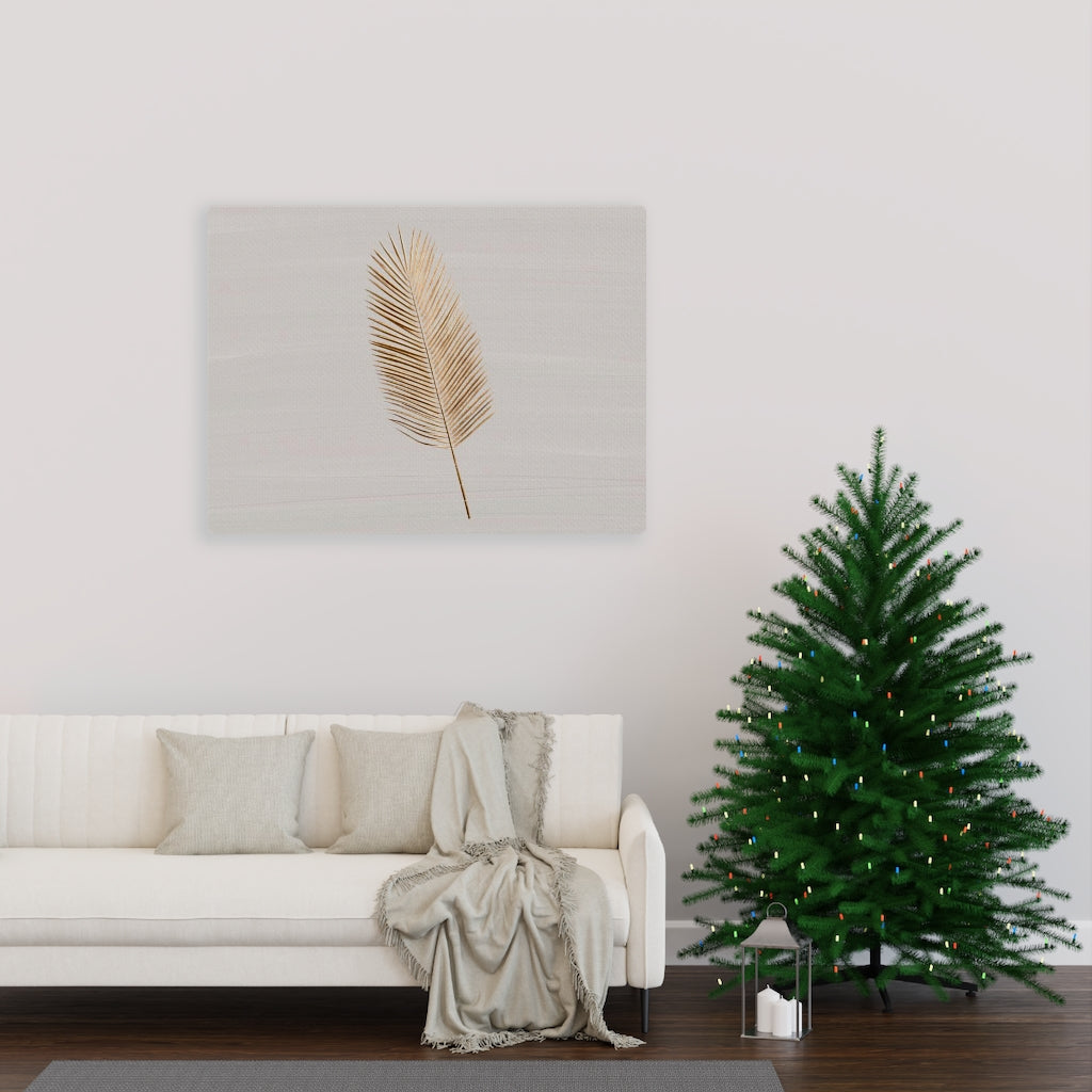 Modern Wall Canvas Art | Beige Gold Feather