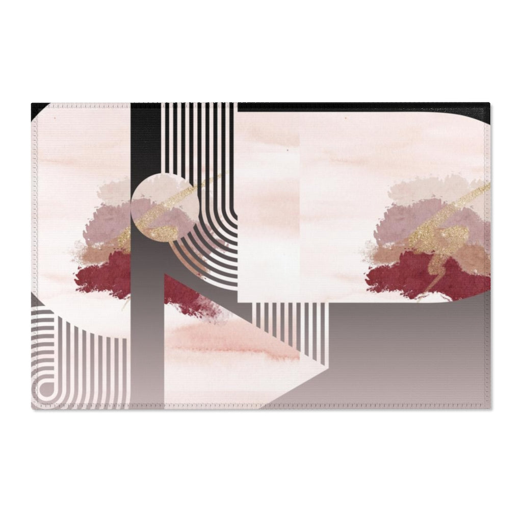 Geometric Area Rug | Black Blush Pink Shapes