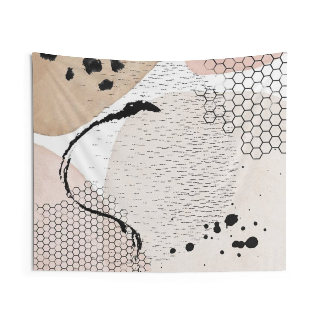 Abstract Tapestry | Beige Blush Pink Black