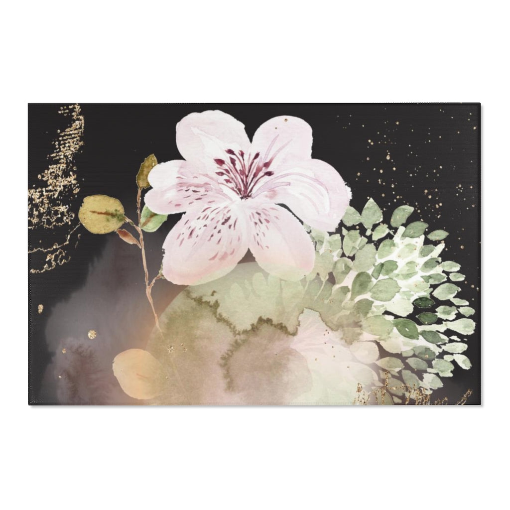 Floral Area Rug | Dark Blush Pink Green Gold