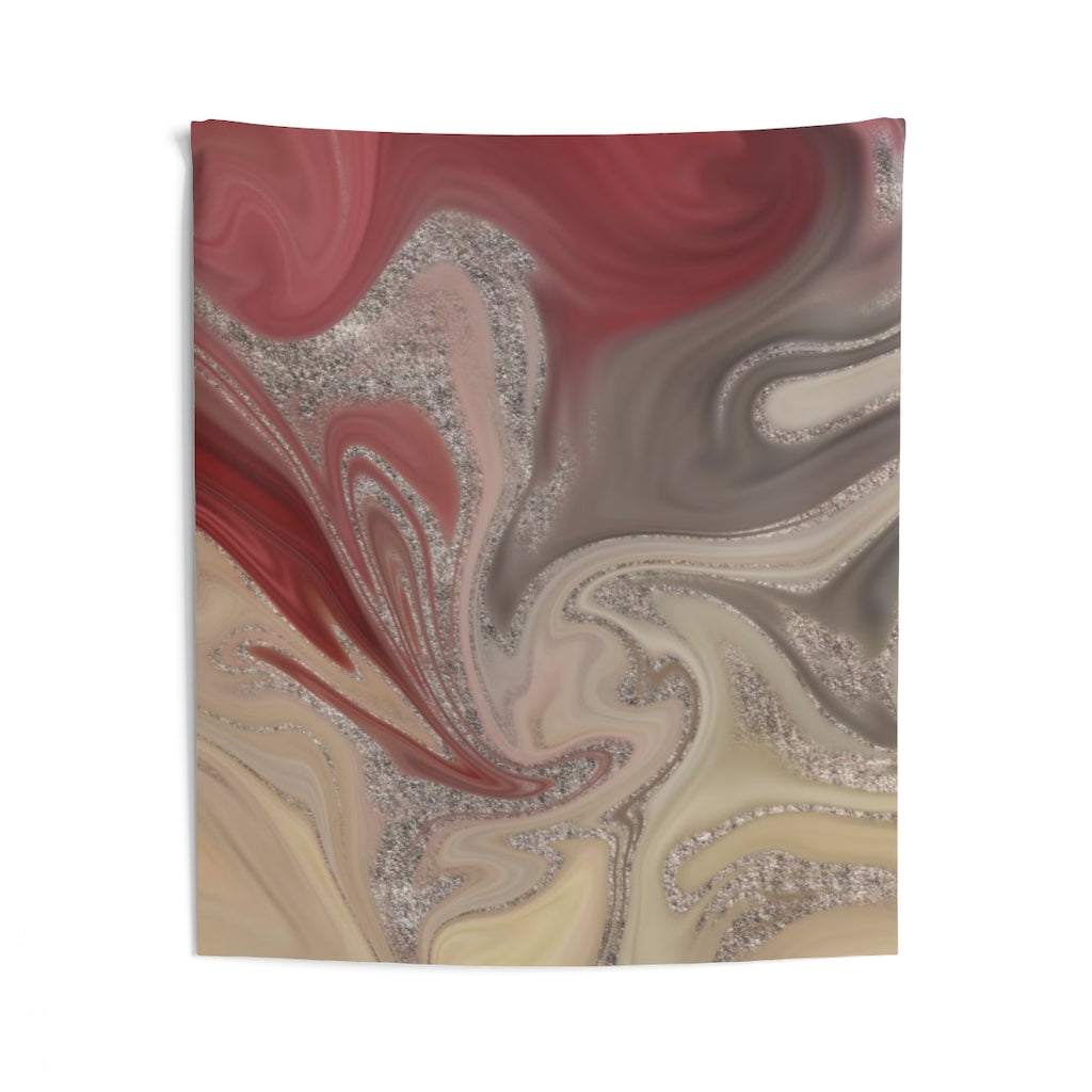 Abstract Tapestry | Red rust Beige Silver